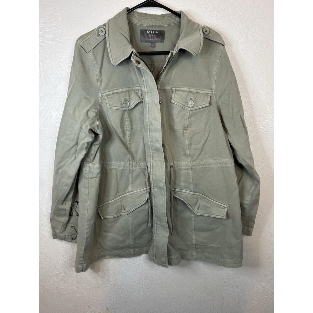 Torrid Military Utility Jacket 1 1X Olive Green Lace Up Back Anorak Cargo Coat
